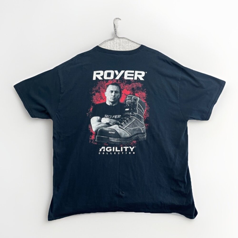 Y2K Georges St Pierre x Royer boots T-shirt MMA fighter Print Sz 2XL Black / Red